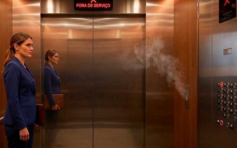 elevador parado com gente dentro